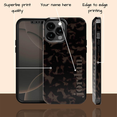 Custom Name Dark Tortoiseshell Serif iPhone Case